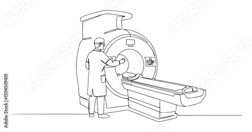 mri scan line art patient undergoing magnetic resonance imaging minimal vector illustration