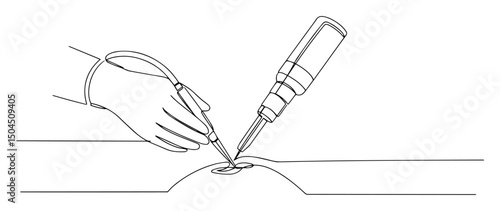 surgical injection line art doctor administering local anesthesia minimal vector illustration