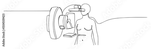 mammogram scan line art woman undergoing breast examination minimal vector illustration