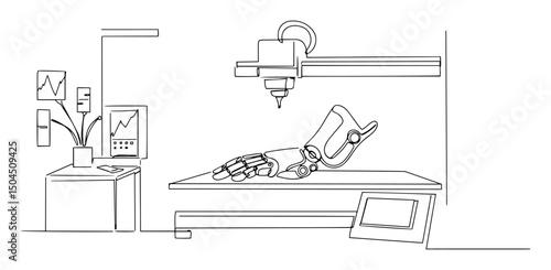 robotic prosthetic testing line art artificial arm lab research minimal vector illustration
