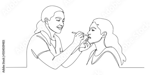 makeup artist line art woman applying makeup to client minimal vector illustration