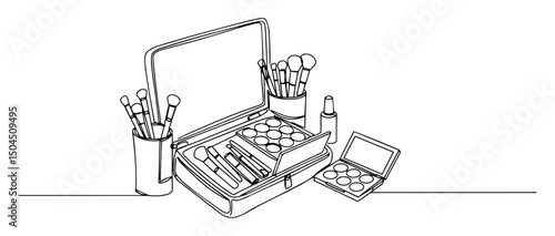makeup tools line art cosmetic products and brushes minimal vector illustration
