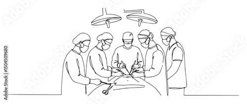 surgeons performing operation in operating theater intricate one line drawing blending classic artistry with digital innovation