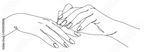 hands touching gently in intimate connection linear contour design