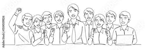 diverse office team clapping in appreciation abstract continuous line vector drawing in minimalist modern black style