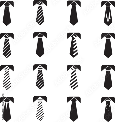 Simple modern black tie or neck tie icon set vector silhouette