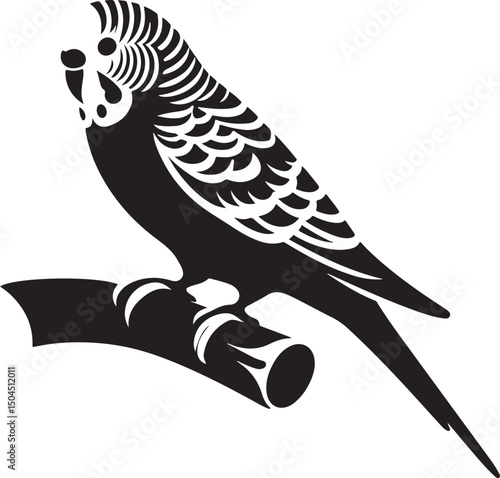 Budgie Black Silhouette Vector, Pet Bird Clipart & Tropical Avian Design