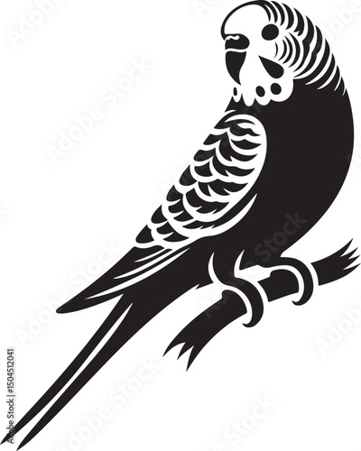Budgie Black Silhouette Vector, Pet Bird Clipart & Tropical Avian Design