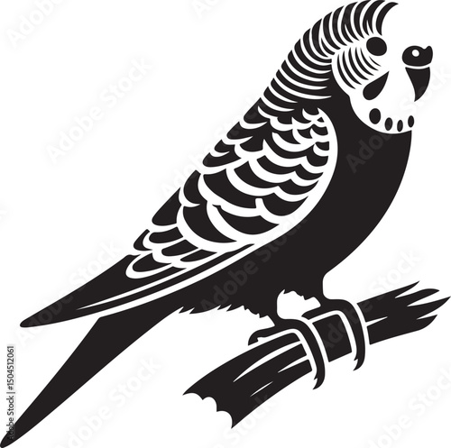 Budgie Black Silhouette Vector, Pet Bird Clipart & Tropical Avian Design