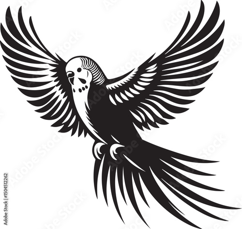 Budgie Black Silhouette Vector, Pet Bird Clipart & Tropical Avian Design