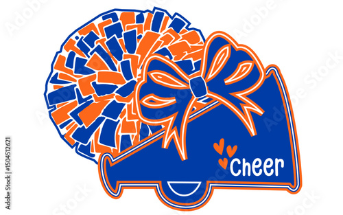 Cheerleader design with pompom, a bow and a megaphone. Cheerleader Vector Illustration.