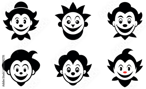 Cartoon Clown Faces in Black and White