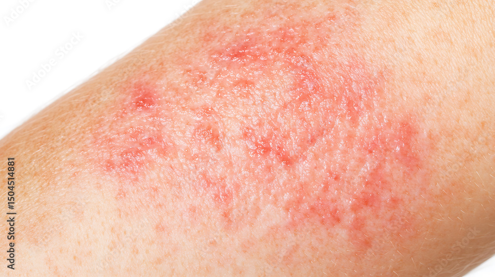 Fototapeta premium Skin rash: close-up image reveals inflammation and redness indicative of a skin condition. Healthcare, dermatology, and well-being implications.