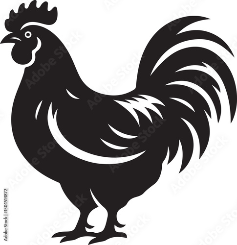 Chicken Black Silhouette Vector, Farm Animal Clipart & Poultry Design