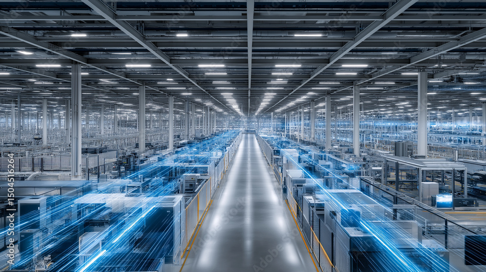 Fototapeta premium Automated factory showcasing AI-driven robotic assembly and logistics