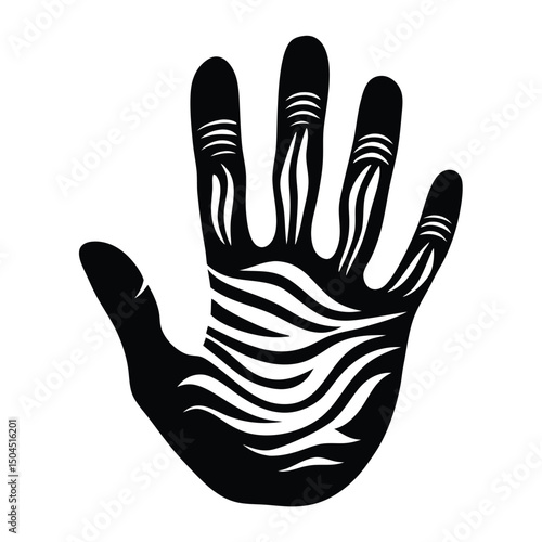 Simple graphic illustration of a black handprint