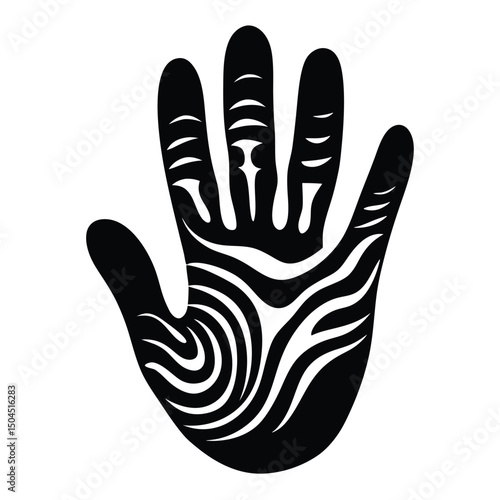 Simple graphic illustration of a black handprint