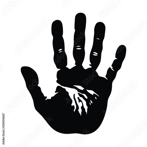 Simple graphic illustration of a black handprint