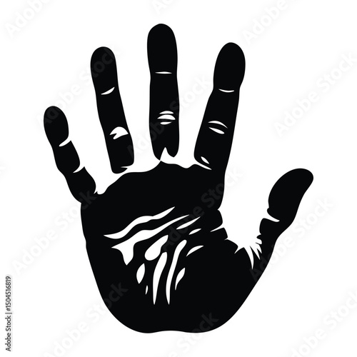 Simple graphic illustration of a black handprint