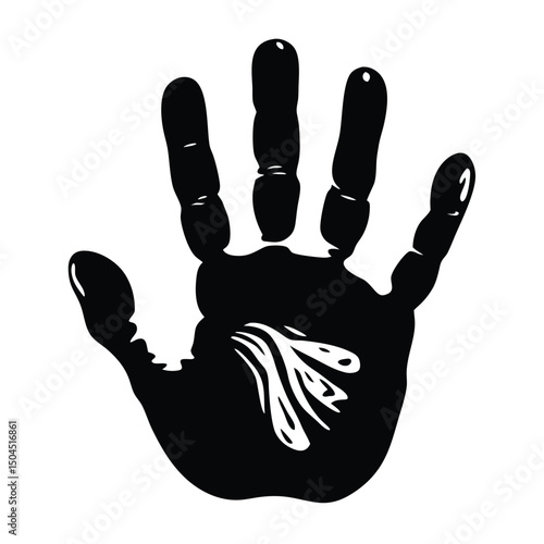 Simple graphic illustration of a black handprint