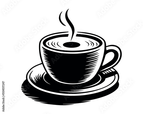 Retro Coffee Cup Vector Illustration with Latte Art

