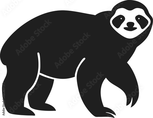 Black sloth silhouette slow animal tree dweller tropical mammal cute