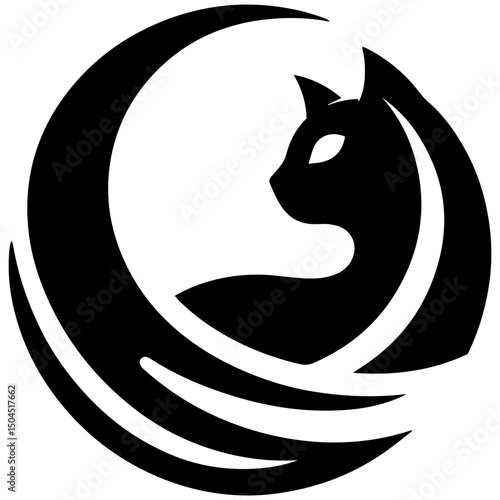 Black cat head logo style with tribute to timeless cat silhouettes in decorative tradition