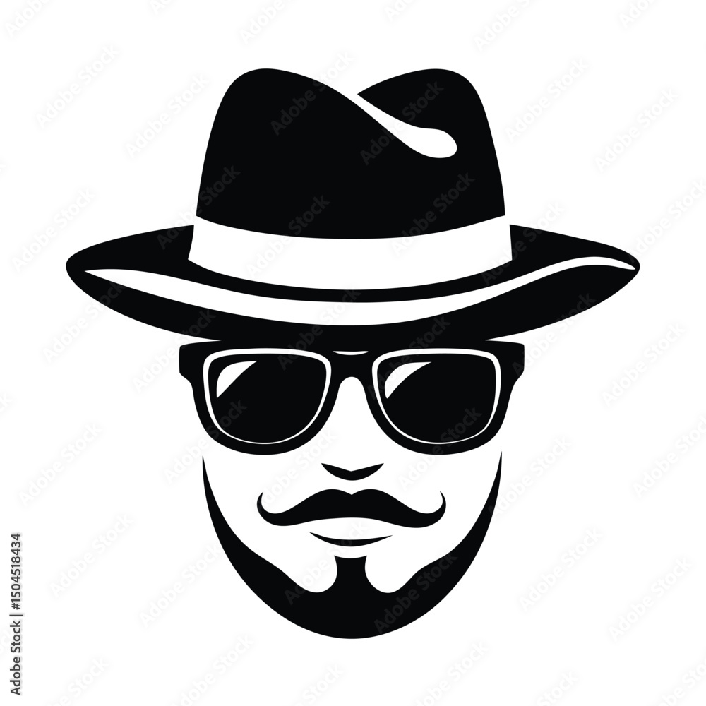 a man face with hat and sunglass vector silhouette a man face with hat and sunglass vector silhouette