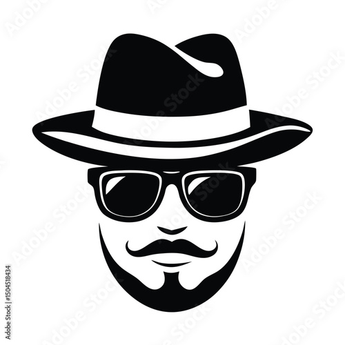 a man face with hat and sunglass vector silhouette