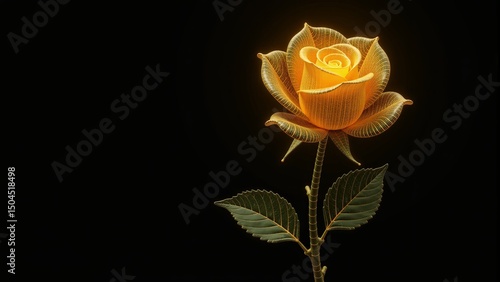 Golden Rose Against Black Background