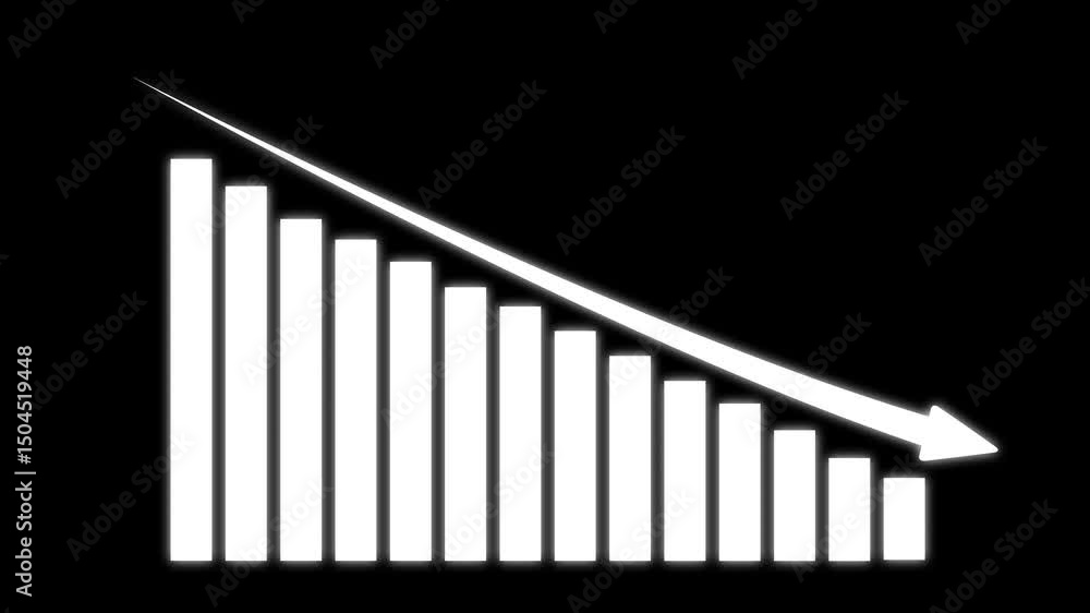 Flat Animated Downward Financial Graph Icon, Business Loss, Falling Stock Index, Declining Bar Chart Flat Animated Downward Financial Graph Icon, Business Loss, Falling Stock Index, Declining Bar Chart