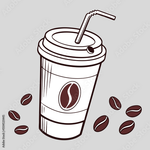 Takeaway Coffee Cup Icon in Flat Minimal Line Style