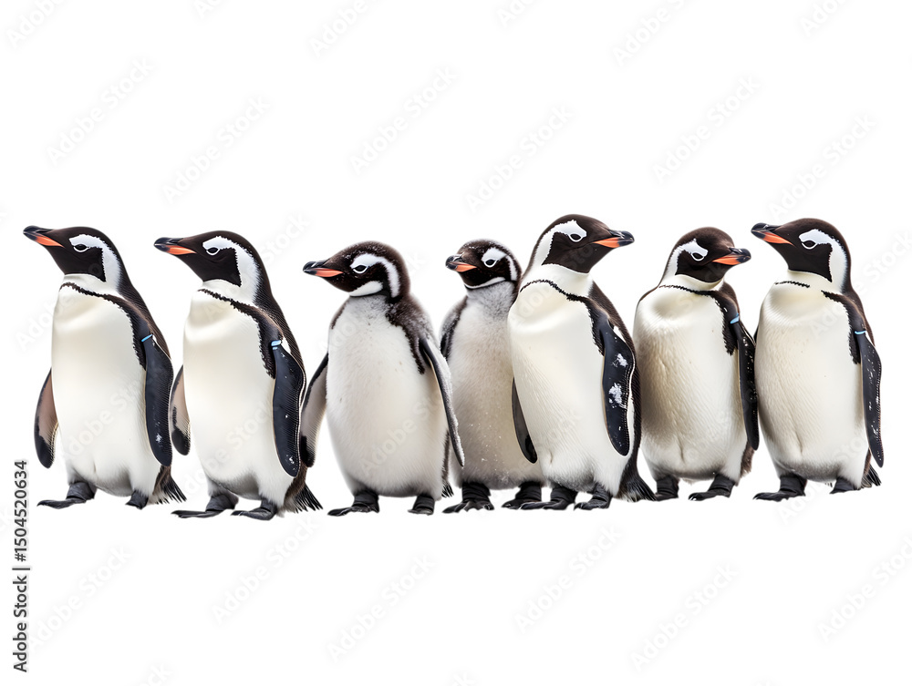 Fototapeta premium Seven Black and White Magellanic Penguins Standing in a Row