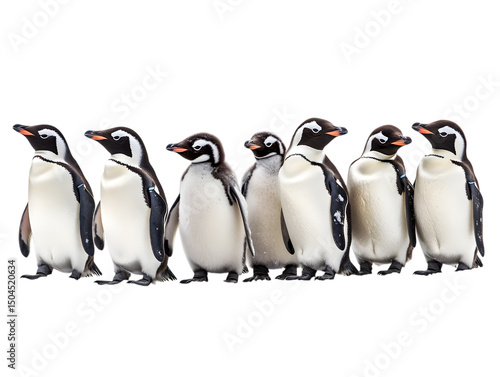 Group of Magellanic Penguins Standing Together with Transparent Background