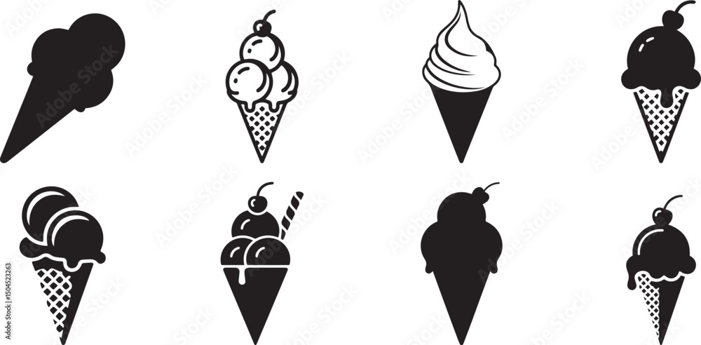Fototapeta premium Delicious ice cream cone silhouettes collection. eps-10