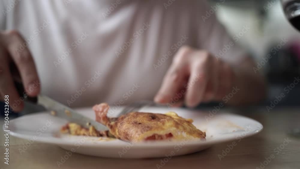 Cutting Into a Delicious Omelette with Wine — Gourmet Breakfast and Wine Pairing Cutting Into a Delicious Omelette with Wine — Gourmet Breakfast and Wine Pairing