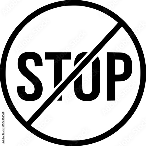A bold, circular icon featuring the word STO in large stylized letters. The text is crossed out with a diagonal line indicating prohibition or negation. 