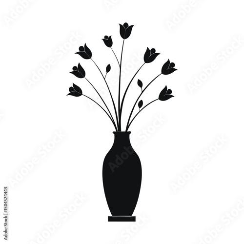 Slika na platnu silhouette of a vase with long-stemmed flowers