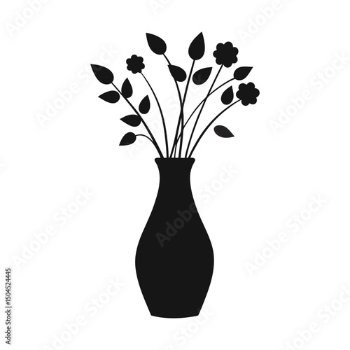 Slika na platnu silhouette of a vase with long-stemmed flowers