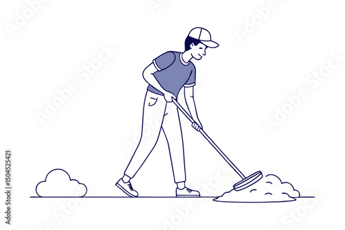 Cleaning Staff Mopping Scene Vector Drawing