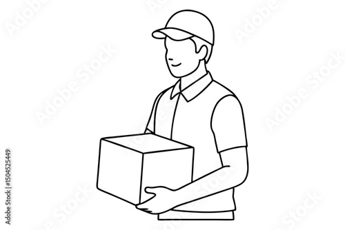 Parcel Delivery Worker Line Style Drawing