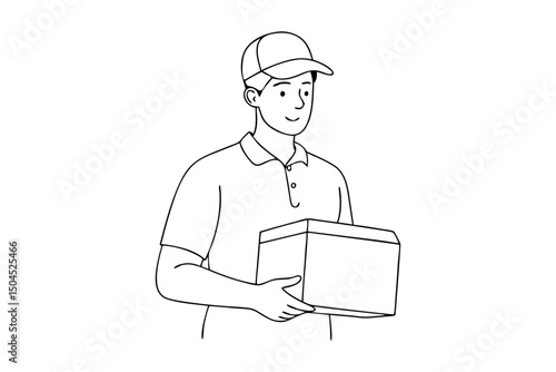 Courier with Package in Hand Vector Line Art