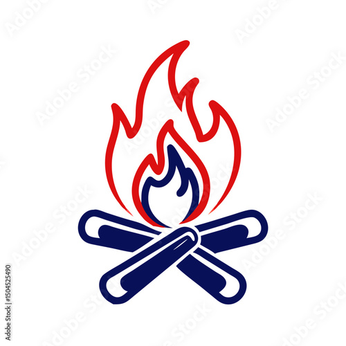 Bonfire icon with flames, outdoor celebration concept