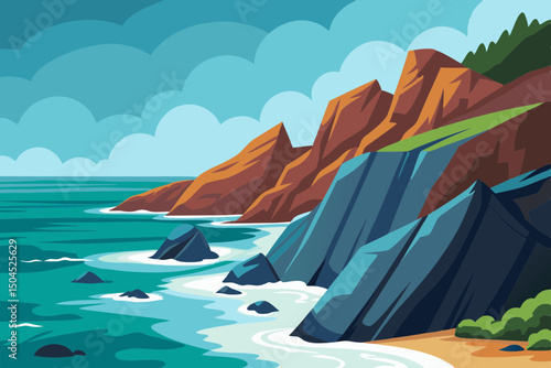 Dramatic Waves Hit Coastal Rock Formation