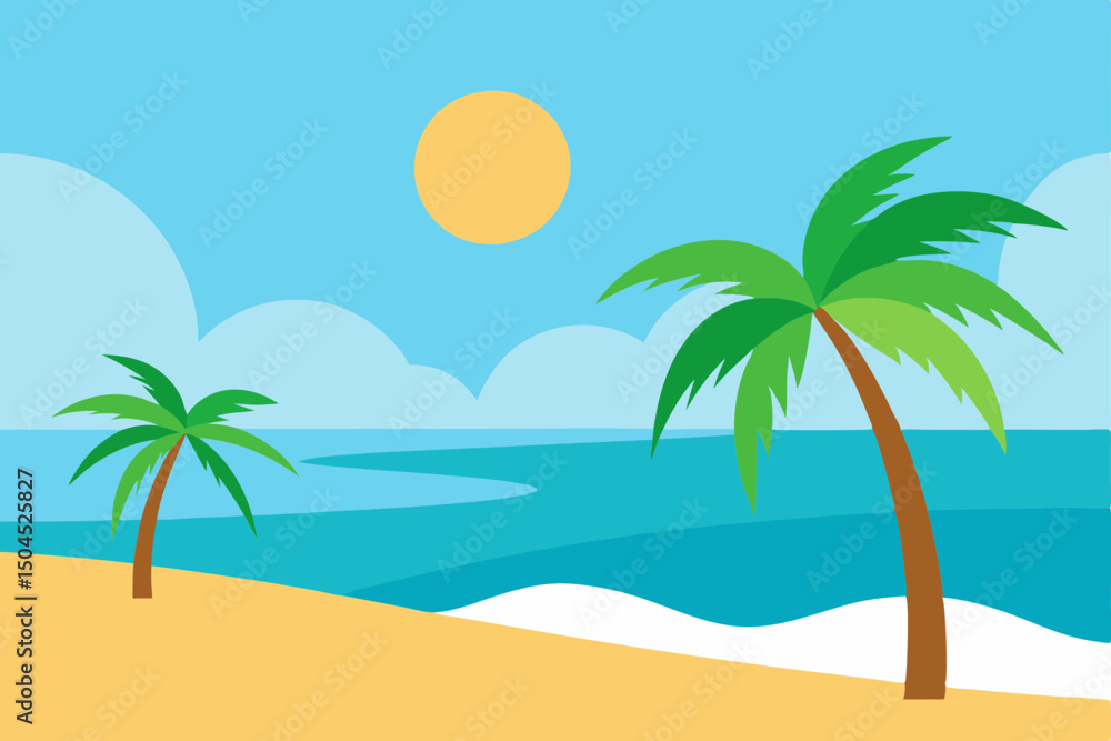 Obraz premium Calm Tropical Shoreline with Palms Vector Image