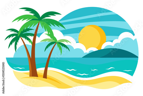 Tropical Palm Trees on Sunny Beach Vector Design
