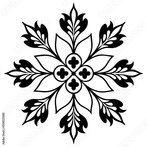 Ornate Folk Block Print Symmetry Vector Style