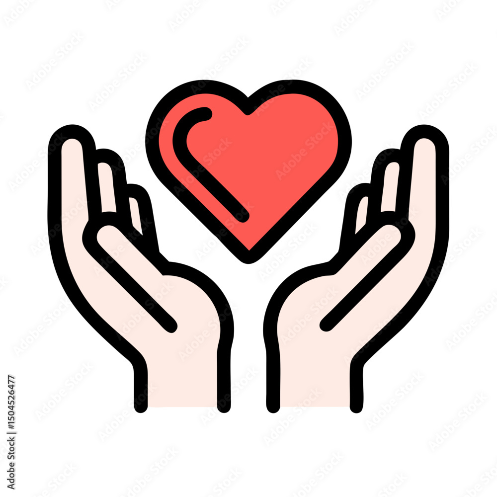 Fototapeta premium Hands Presenting Heart Icon - Care, Love, and Compassion Symbol