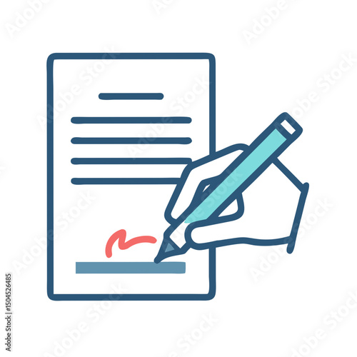Hand Signing Document Icon - Academic Approval and Official Signature Symbol