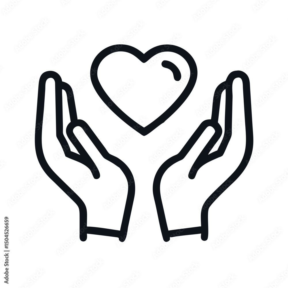 Obraz premium Hands Presenting Heart Icon - Care, Love, and Compassion Symbol